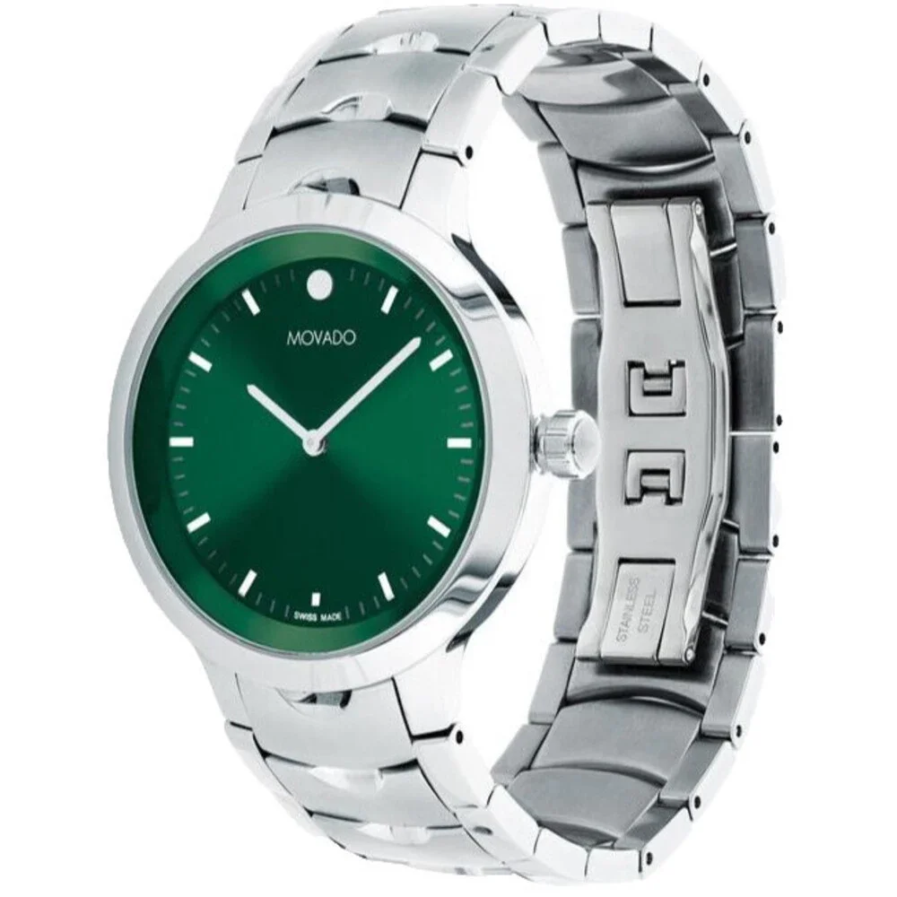 MOVADO STELLAR 0607904 GREEN DIAL SILVER BRACELET SWISS 40MM MENS WATCH